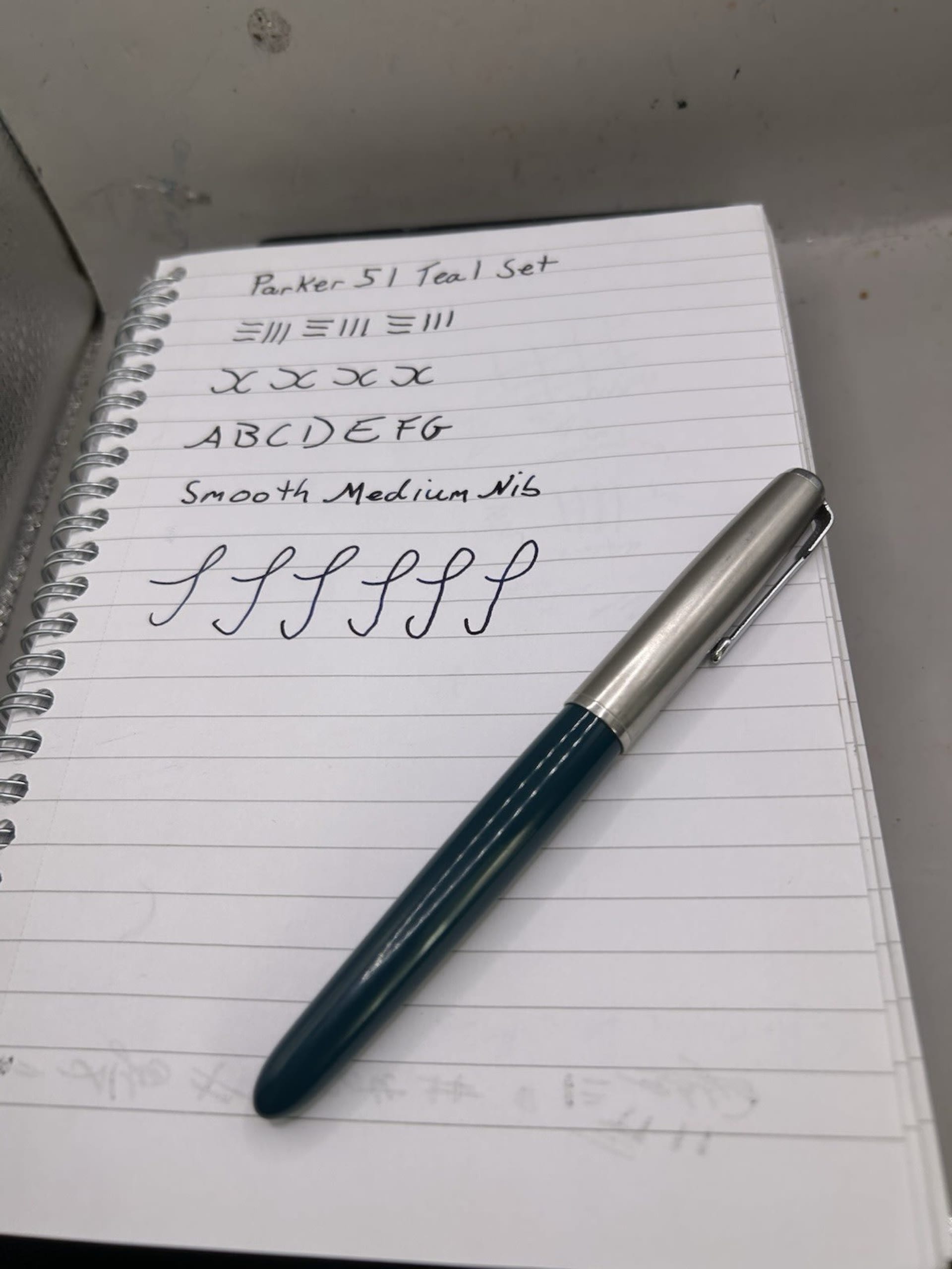 Parker 51 Fountain Pen & Pencil Set 1972 Teal Blue Lustraloy Caps With Box