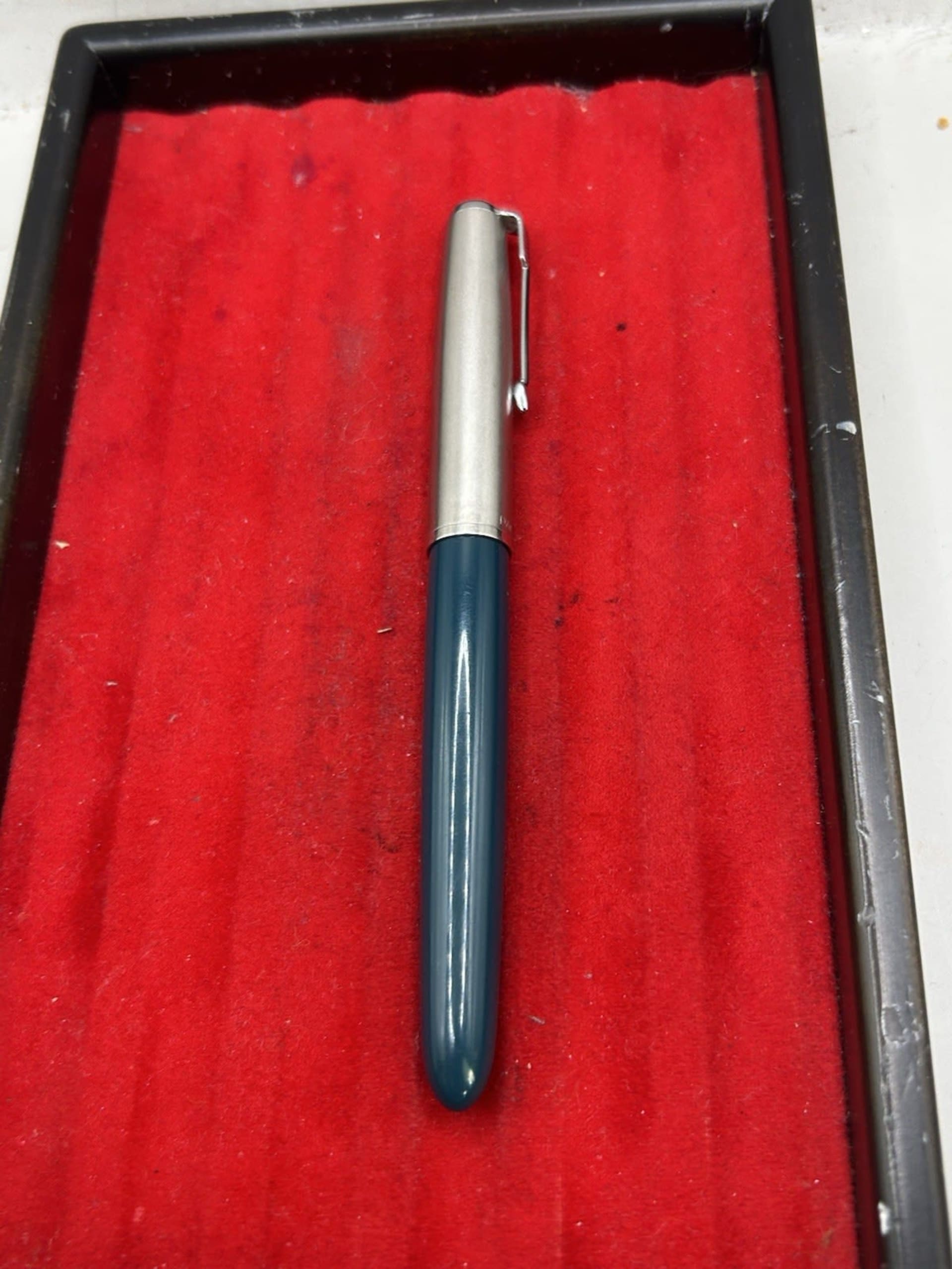 Parker 51 Fountain Pen & Pencil Set 1972 Teal Blue Lustraloy Caps With Box