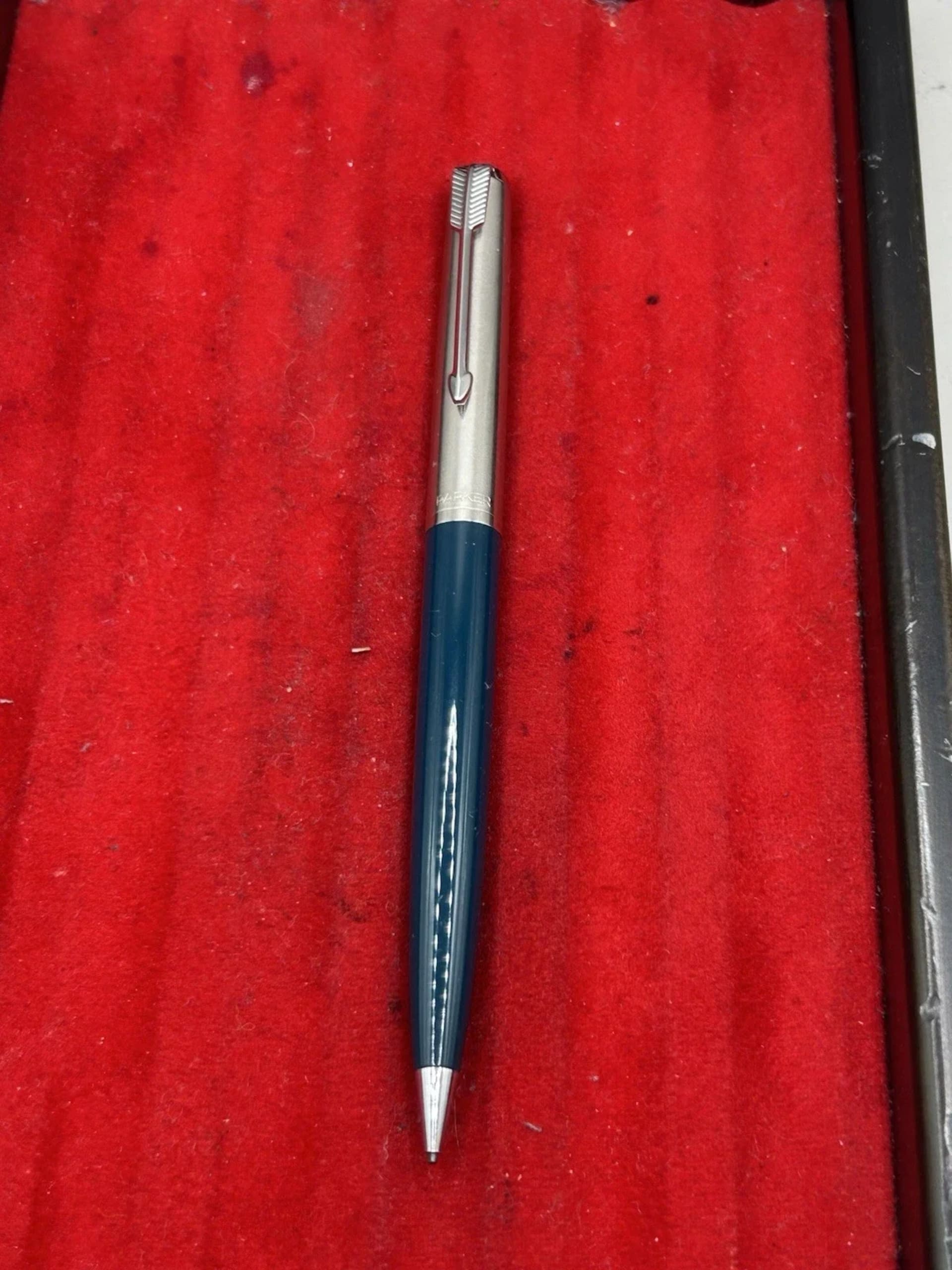 Parker 51 Fountain Pen & Pencil Set 1972 Teal Blue Lustraloy Caps With Box