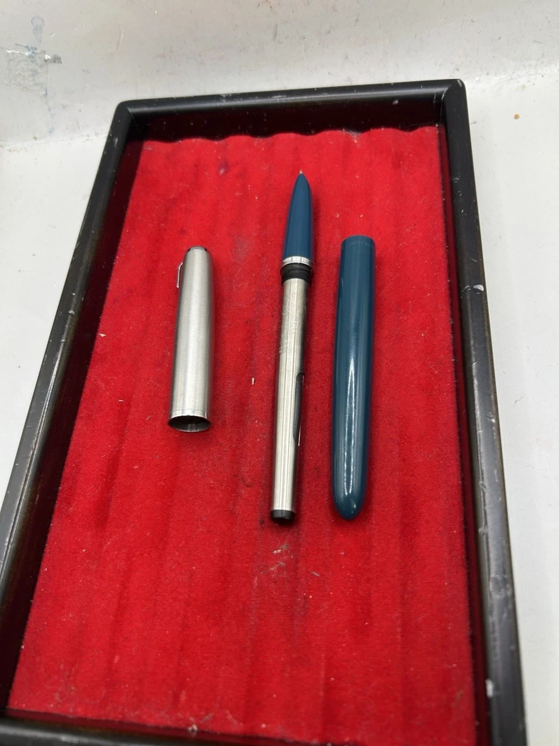 Parker 51 Fountain Pen & Pencil Set 1972 Teal Blue Lustraloy Caps With Box