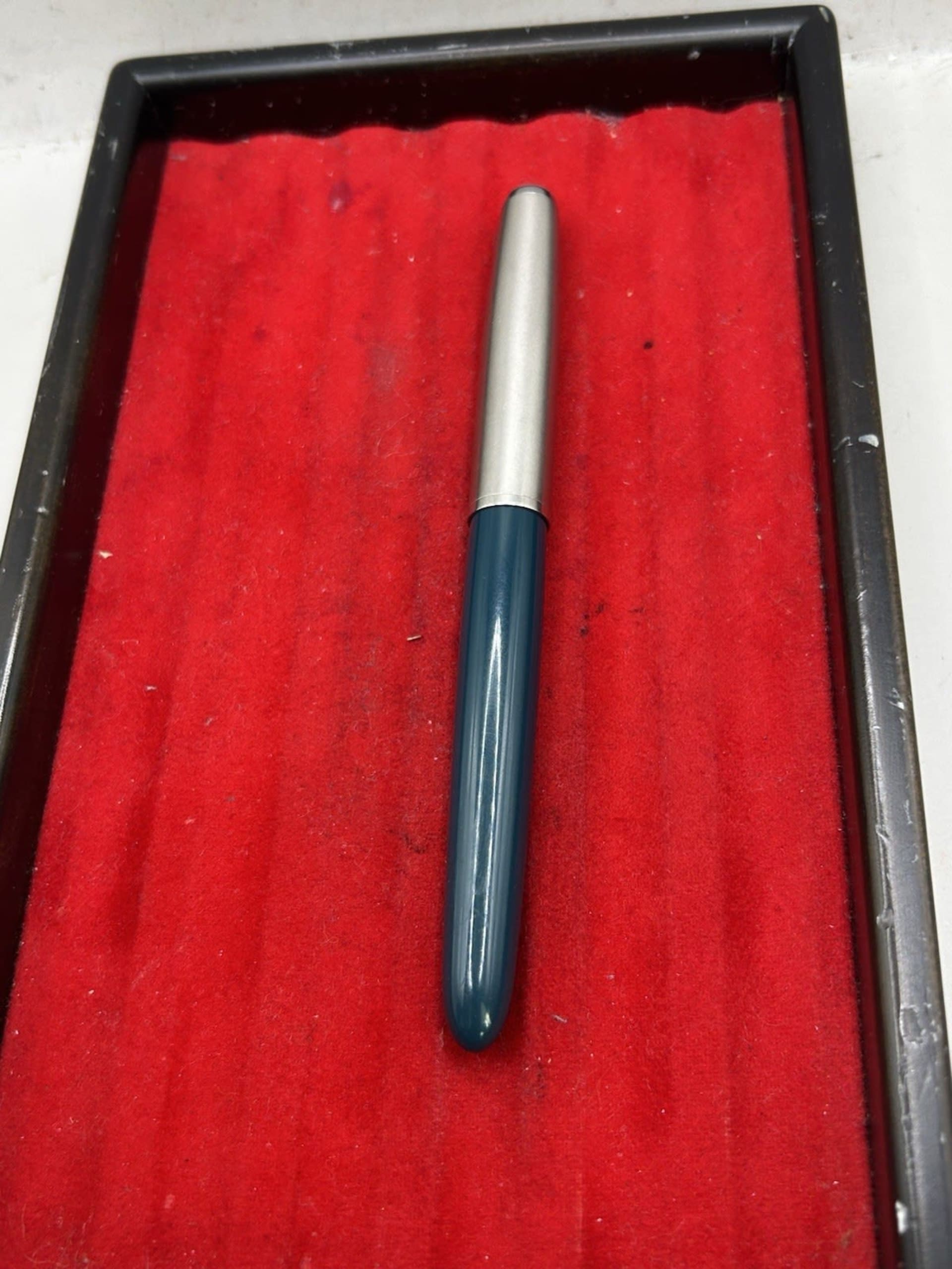 Parker 51 Fountain Pen & Pencil Set 1972 Teal Blue Lustraloy Caps With Box