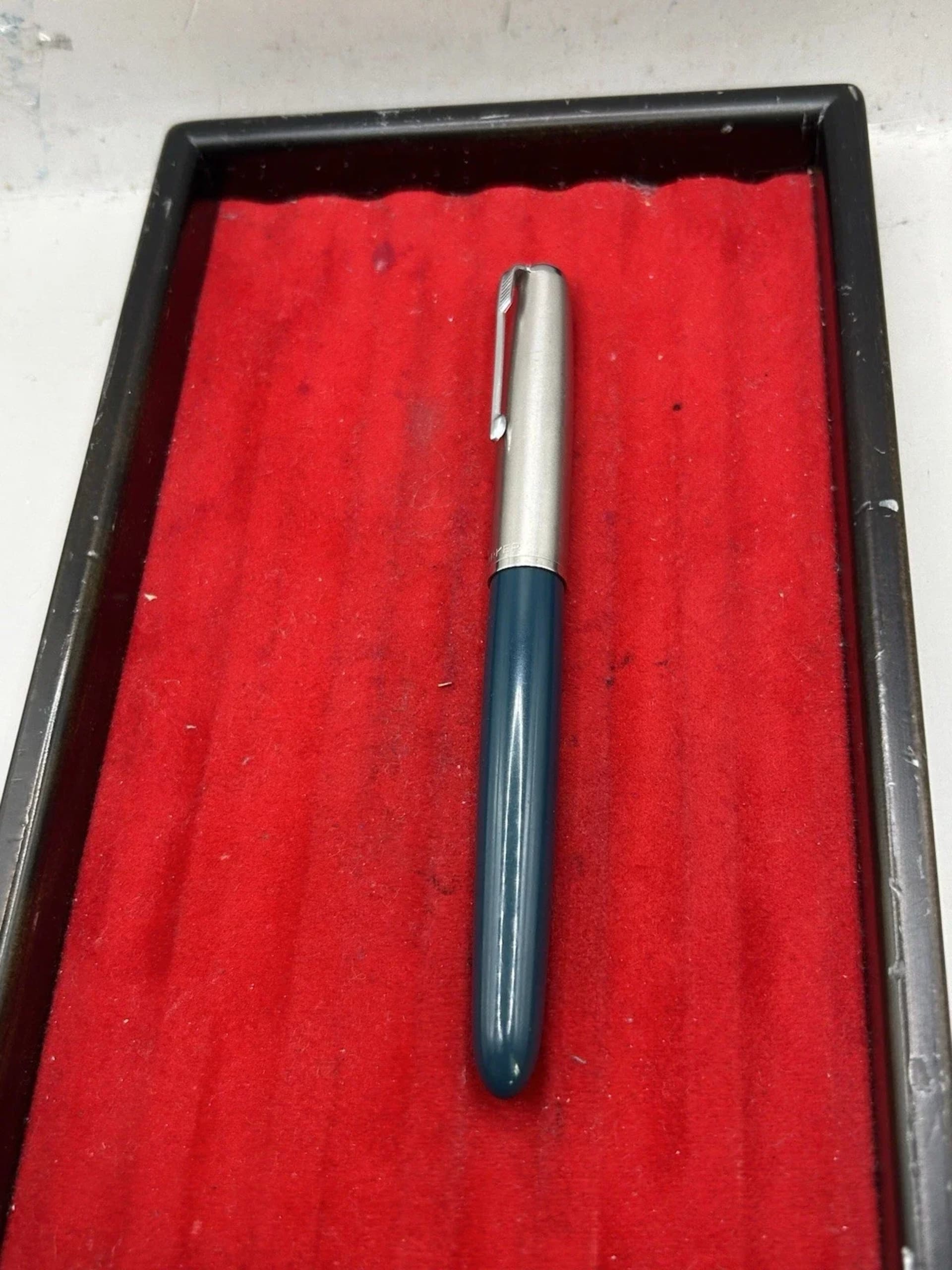 Parker 51 Fountain Pen & Pencil Set 1972 Teal Blue Lustraloy Caps With Box