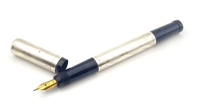 Vintage Abel Safety Fountain Pen In Sterling Silver 18K Gold Medium NIB France 1