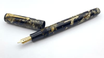 Vintage Conway Stewart No 240 Fountain Pen Gray And Black 14K Oblique Broad NIB 1