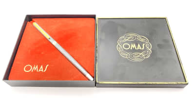 Vintage Omas Super Slim Fountain Pen Brushed Chrome Gold Plated Fine NIB Italy 1