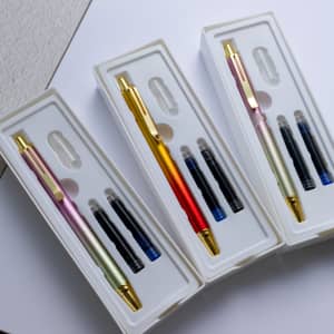 Wancher Clicker Set Of 3 Retractable FM Nib Fountain Pen Double Pink Orange Japan 1
