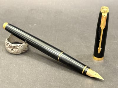 Parker 75 Fountain Pen- Black Lacquer Gold Trim W/Converter - Restored (Bfp577) 1