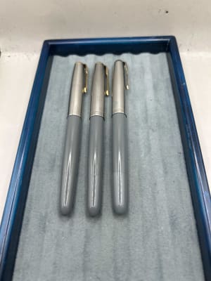 Parker 51 vacumatic fountain pen Lustraloy GT blue diamond dove grey 