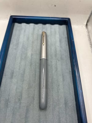 Parker 51 vacumatic fountain pen Lustraloy GT blue diamond dove grey 