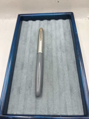 Parker 51 vacumatic fountain pen Lustraloy GT blue diamond dove grey 