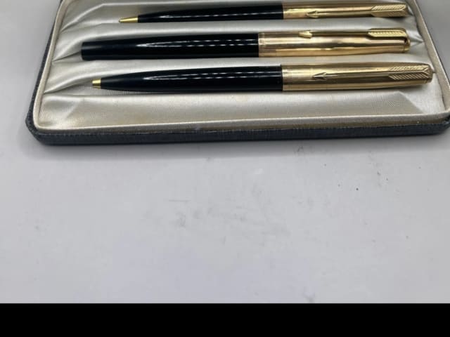 Parker 51 MkIII Fountain pen, Ballpoint Pen Pencil  Gold custom caps M Nib Set