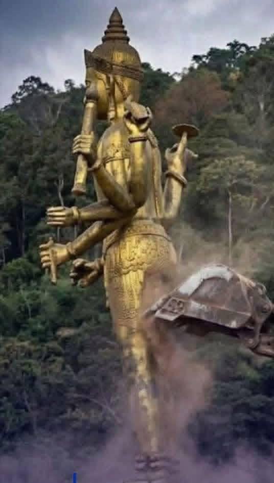 The moment of demolition using heavy machinery