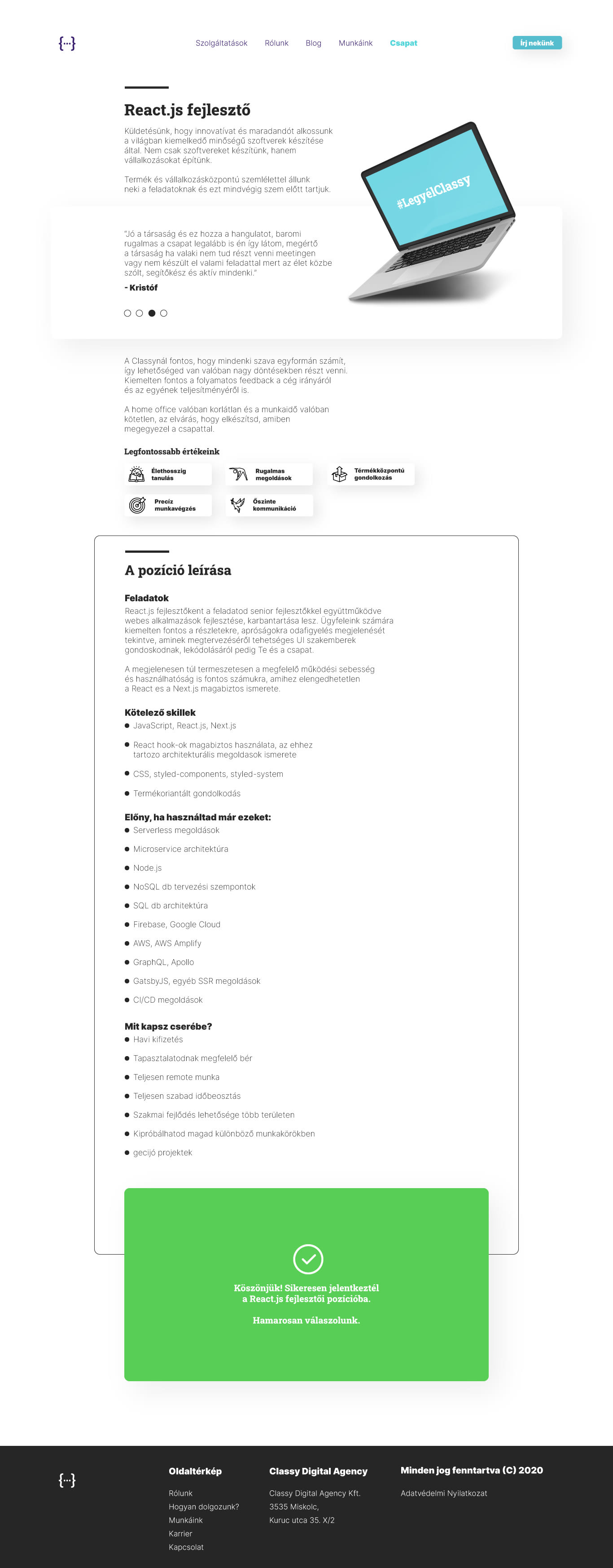 Classy Agency UI dizájn