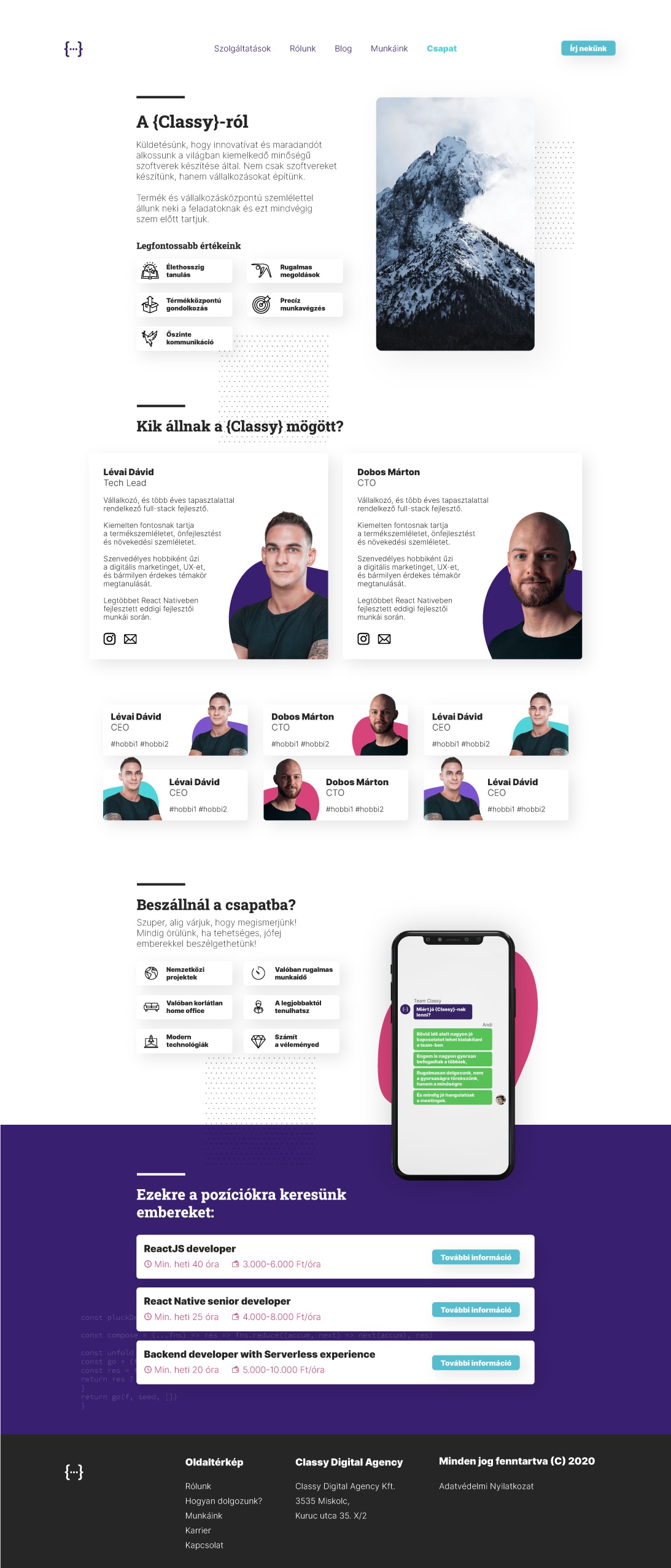 Classy Agency UI dizájn