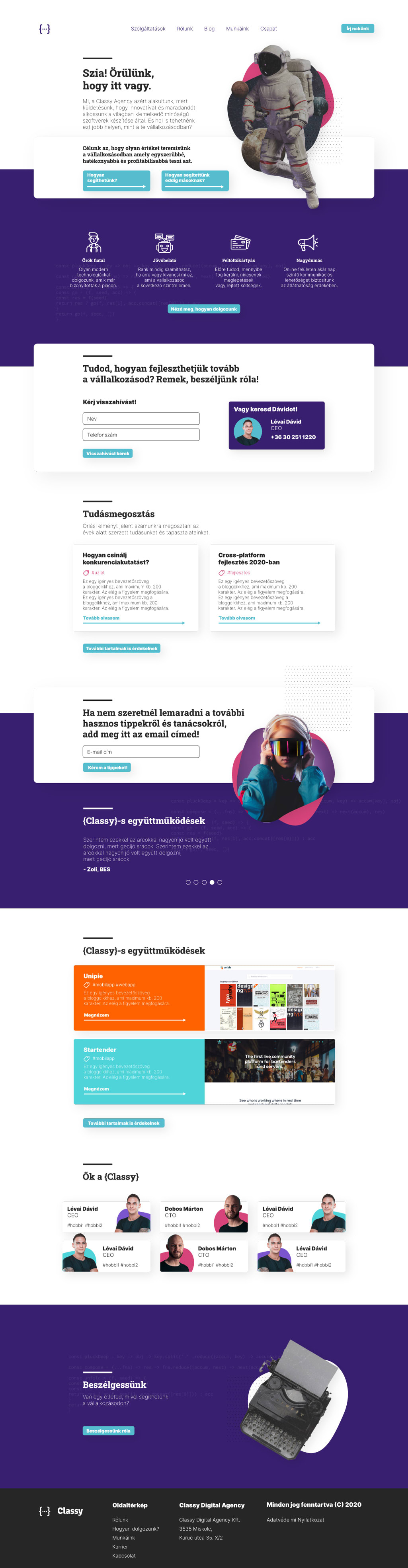 Classy Agency UI dizájn