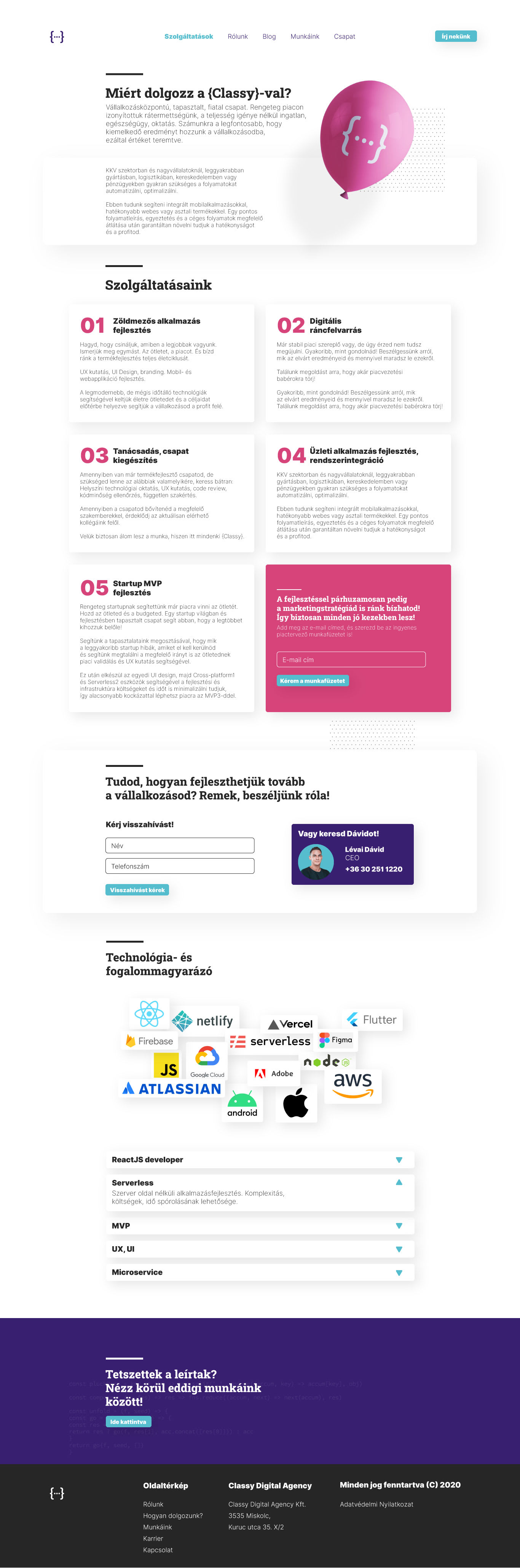 Classy Agency UI dizájn