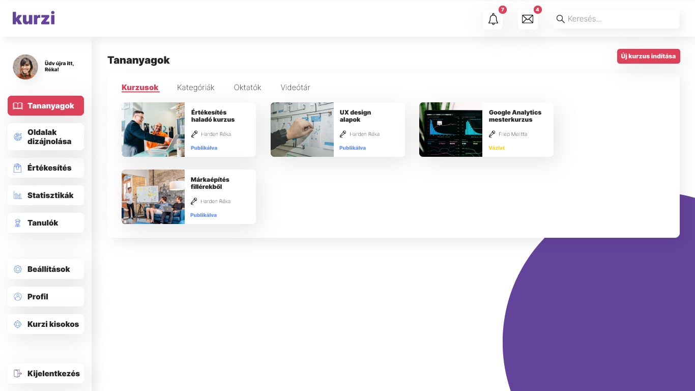 Kurzi.io UI dizájn