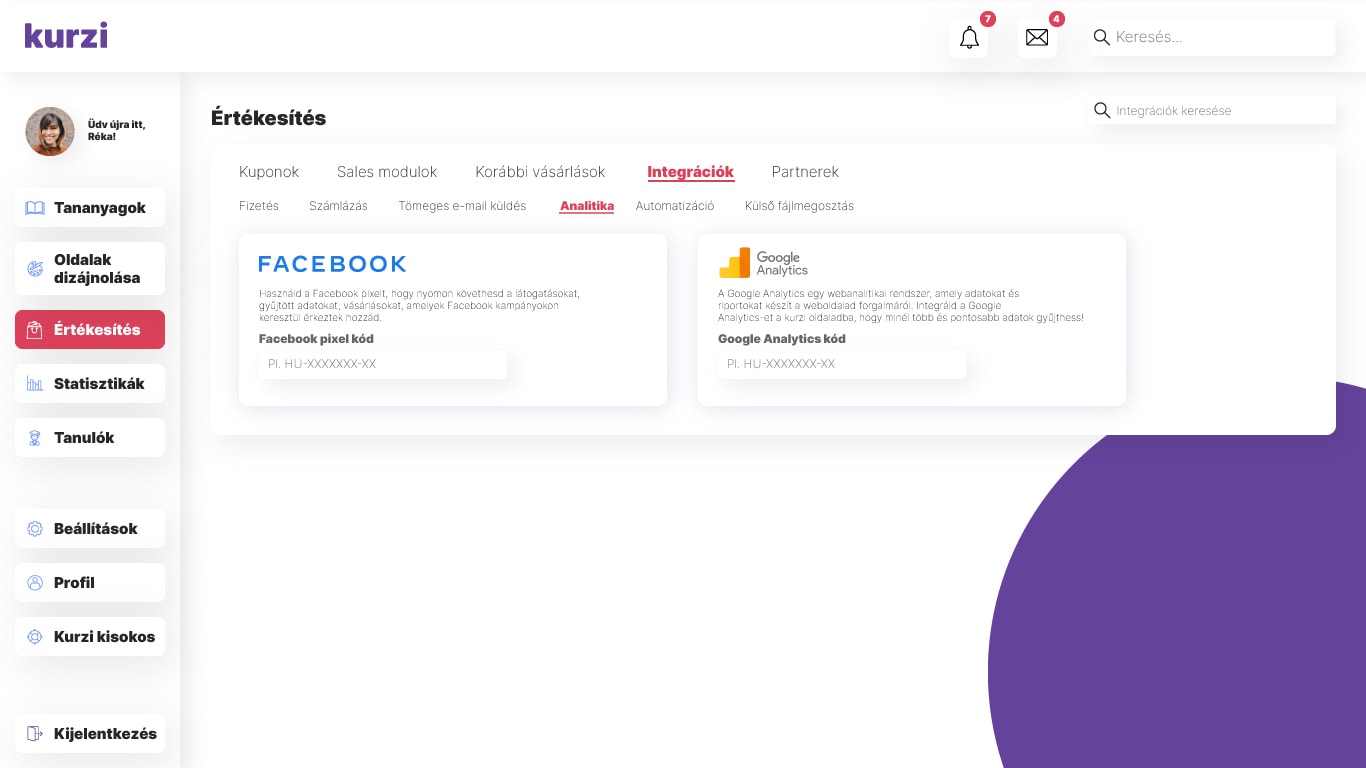 Kurzi.io UI dizájn