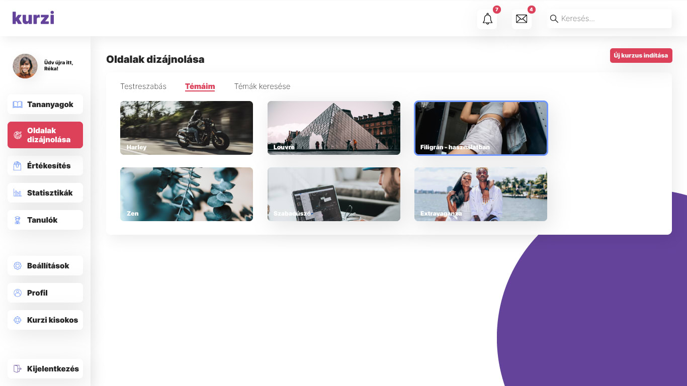 Kurzi.io UI dizájn