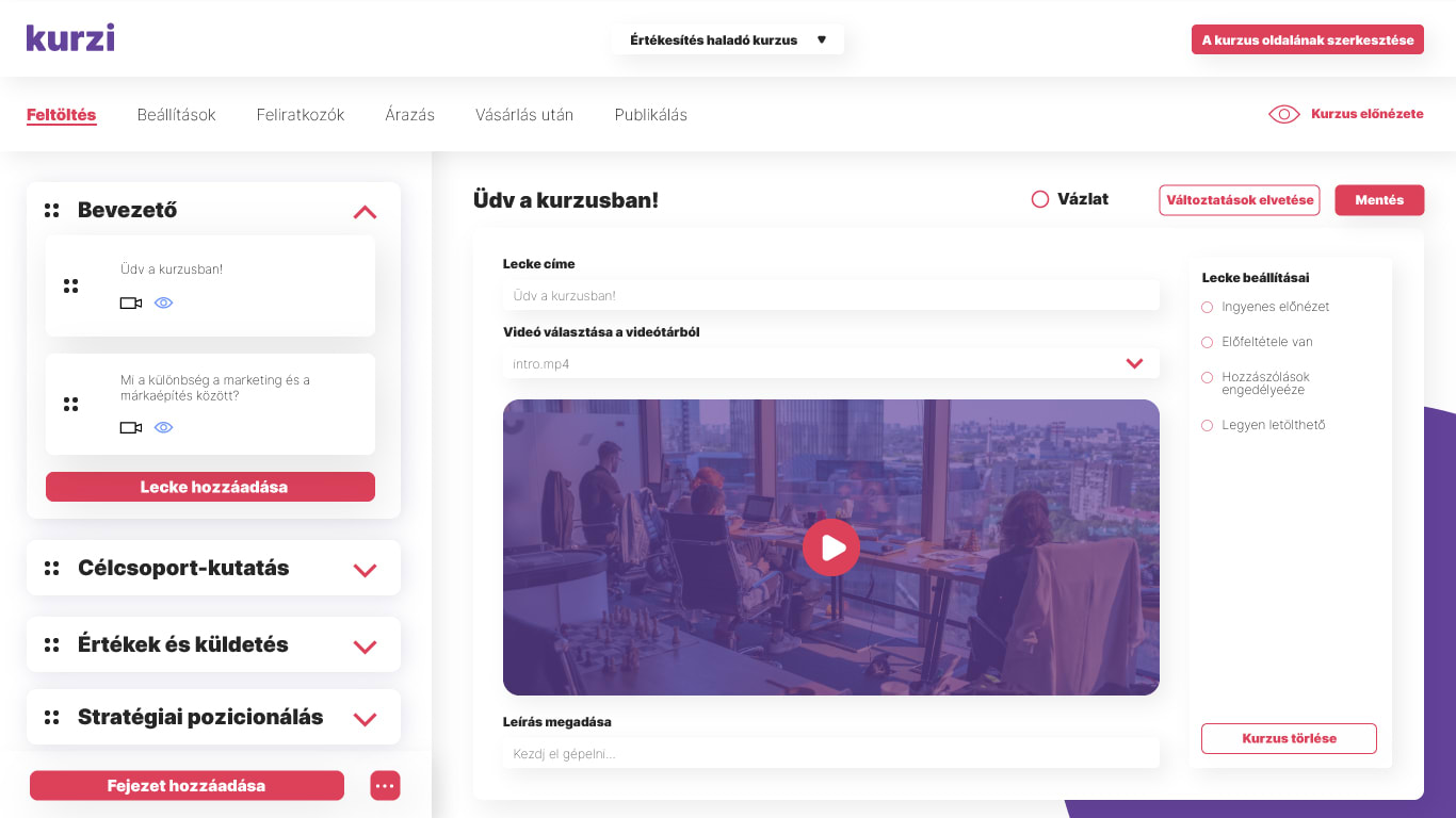 Kurzi.io UI dizájn