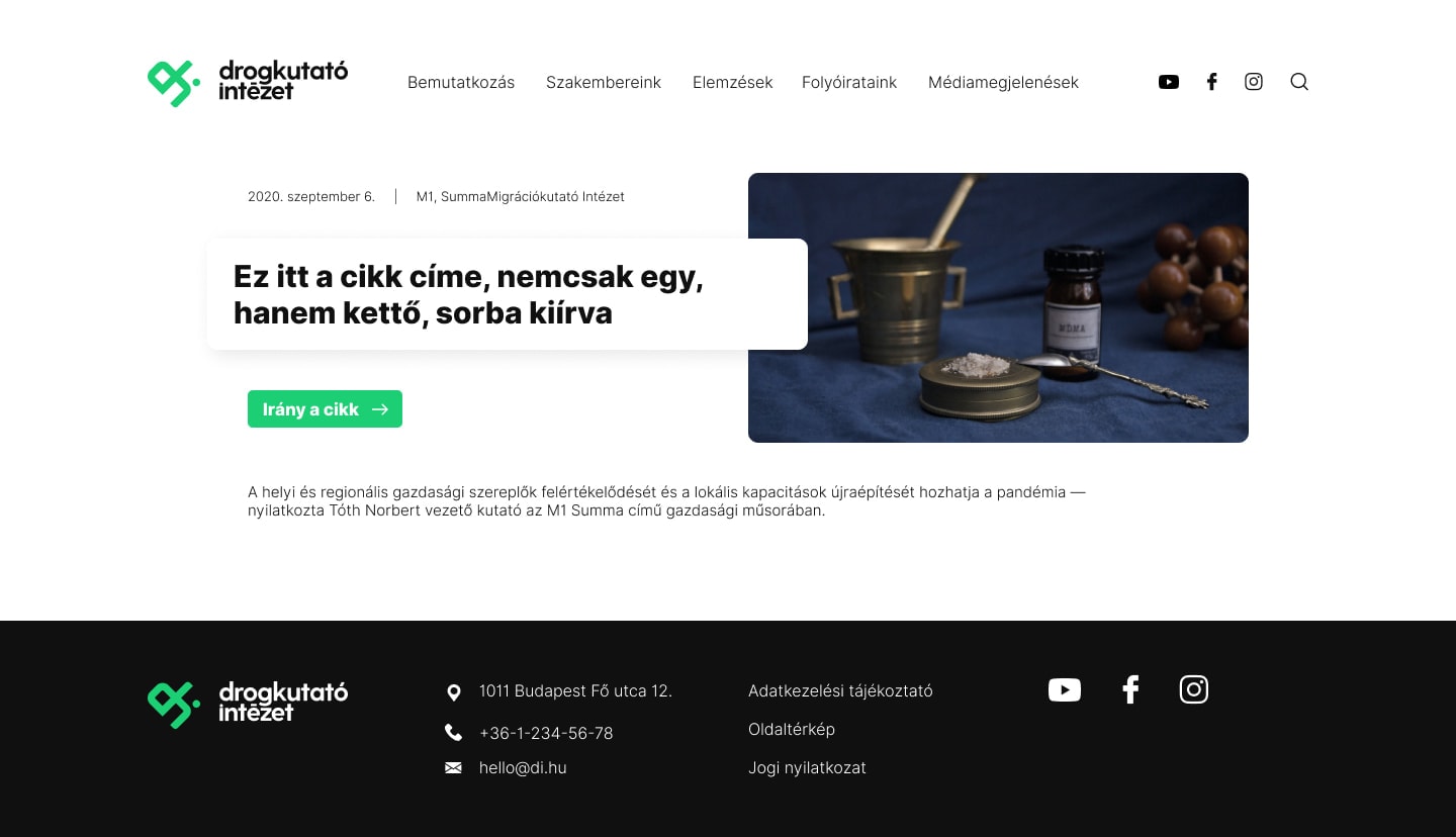 Drogkutató Intézet UI dizájn