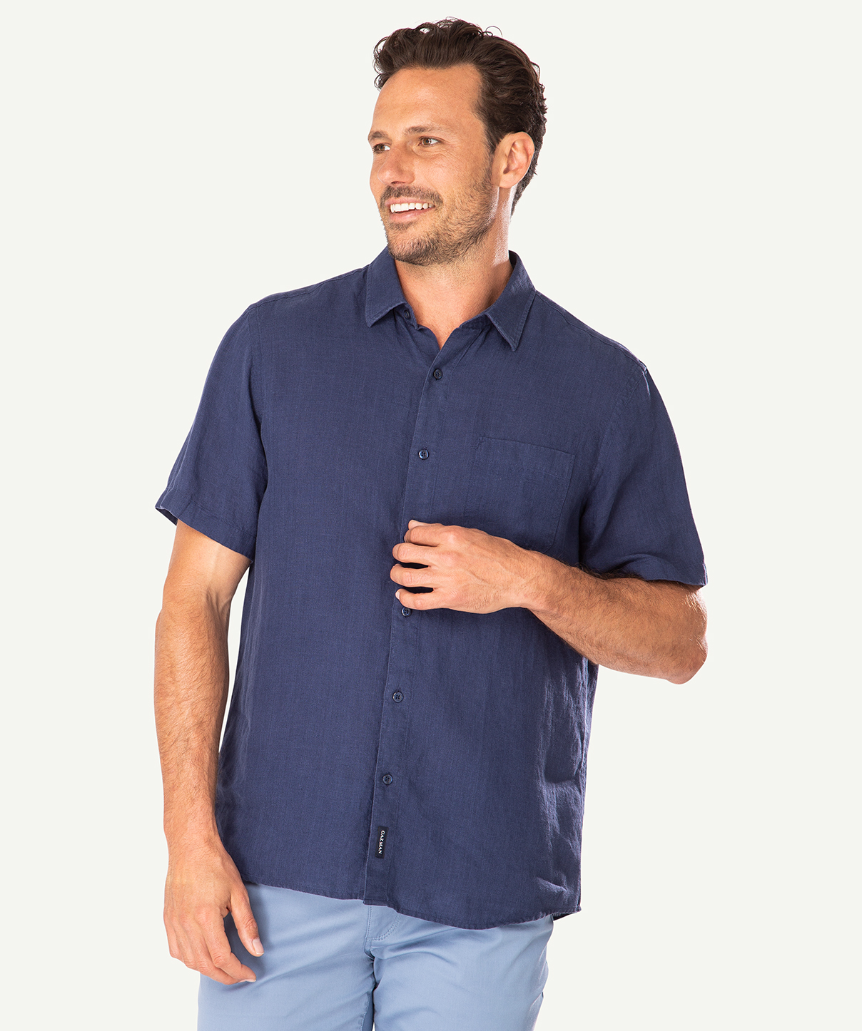 GAZMAN Men’s Linen Plain Short Sleeve Shirt Navy | eBay