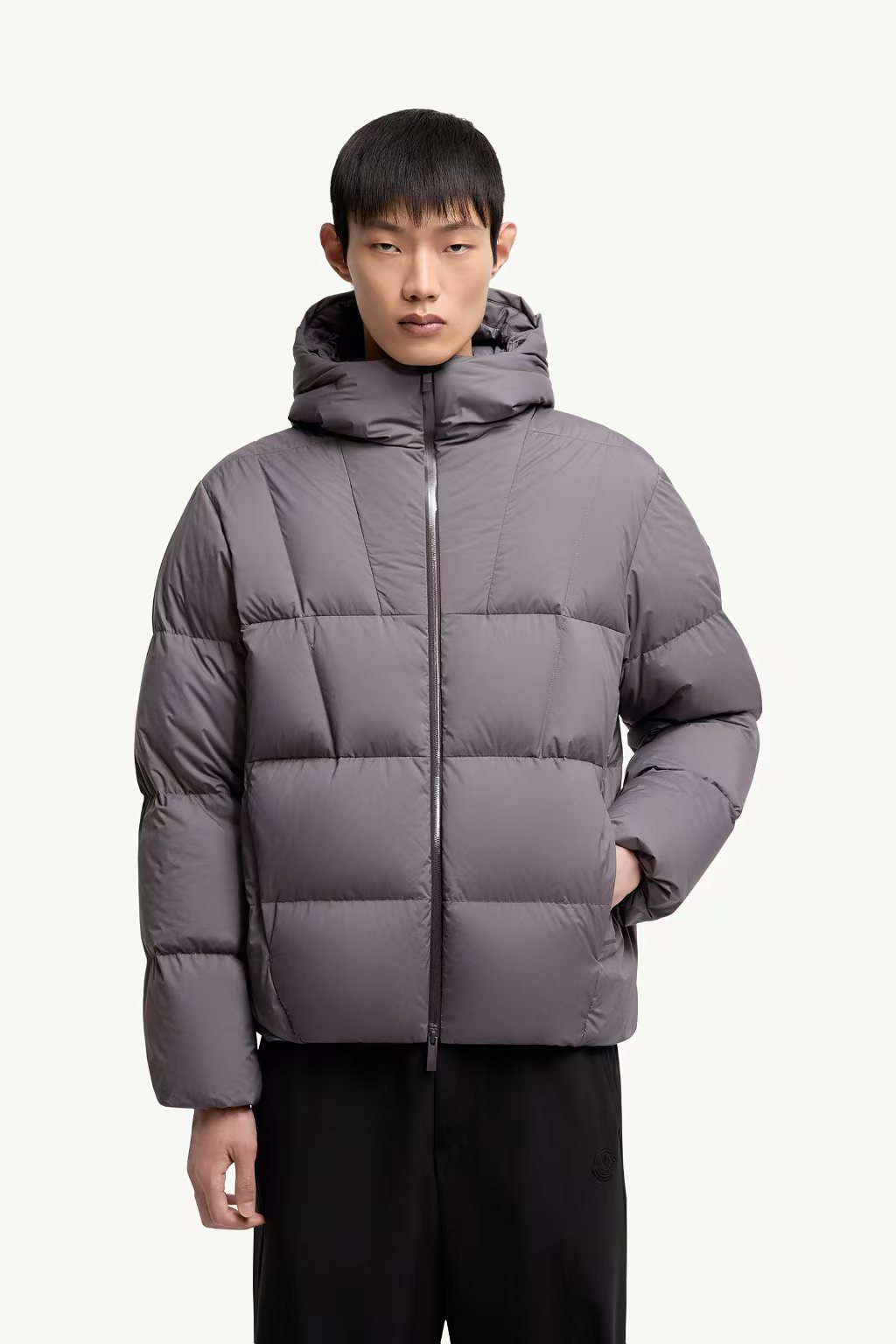 Men Moncler Fusain Geometric Quilted Winter Puffer Jacket