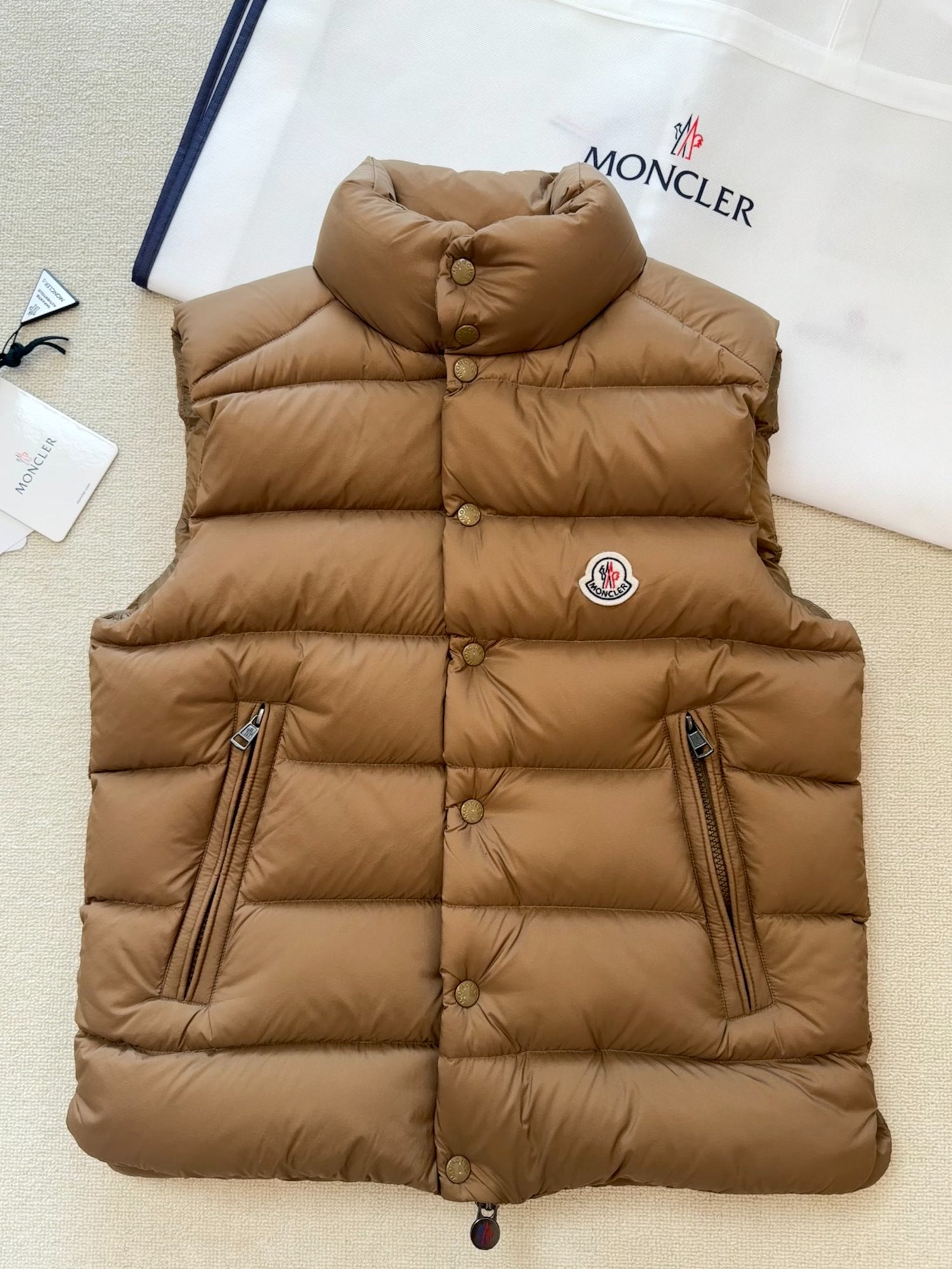 Unisex Tibb Matte Sleeveless Goose Down Vest Stand Collar Winter Gilet White Khaki