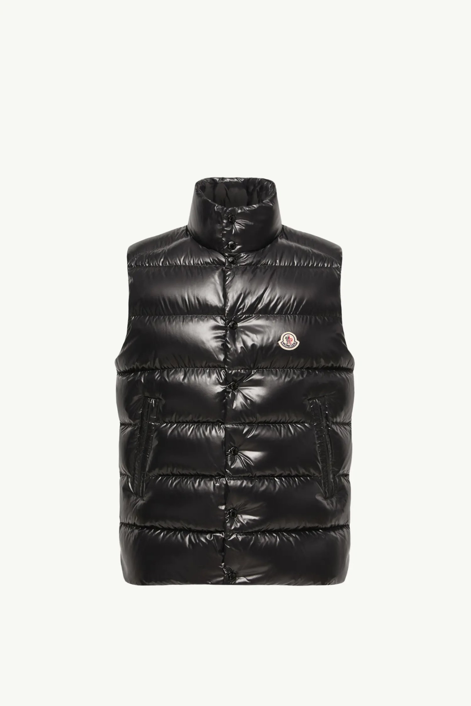 Moncler Tibb Unisex Glossy Sleeveless Goose Down Vest Black Chocolate White Lightning Grey