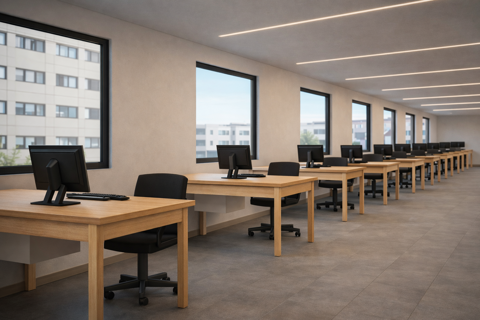Rendering spazi comuni e scrivanie Student Housing Torino