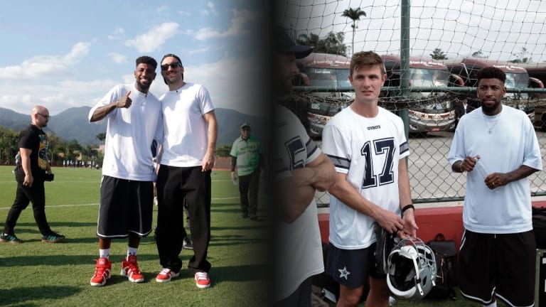 Léo Ortiz e Emerson Royal interagem com estrelas da NFL no CT do Flamengo
