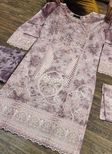 Elegant embroided dress 3 pc ready to wear