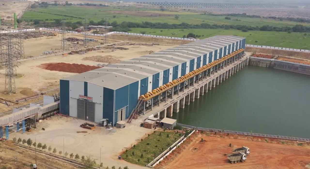 Aerial view of Lakshmi Medigadda Pumphouse under Kaleshwaram Lift Irrigation Project