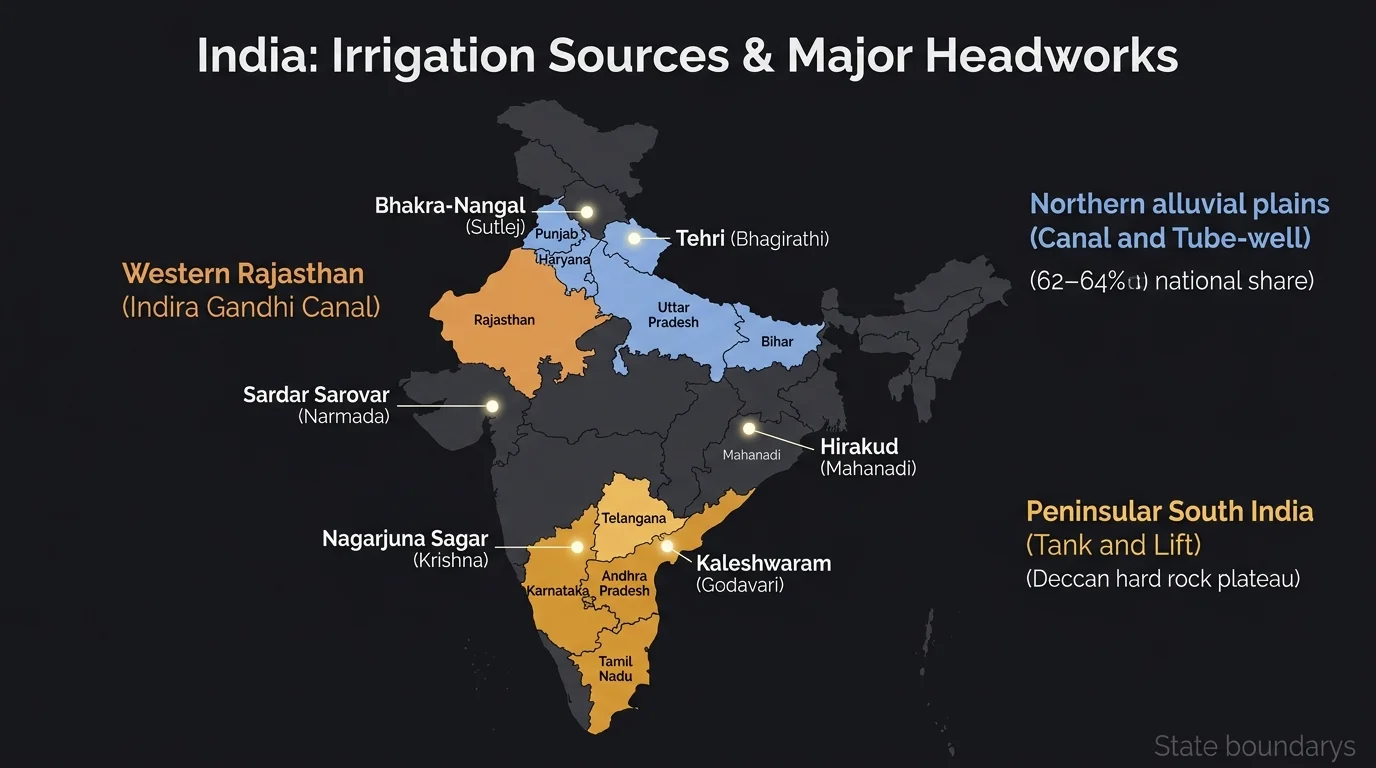 India Irrigation Sources, Major Canals & Multipurpose Dam Headworks