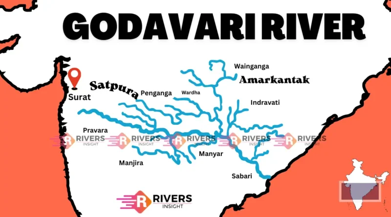 Godavari River Basin Map showing Pravara Manjira Penganga Wardha Wainganga Indravati Sabari tributaries across Maharashtra Telangana Andhra Pradesh