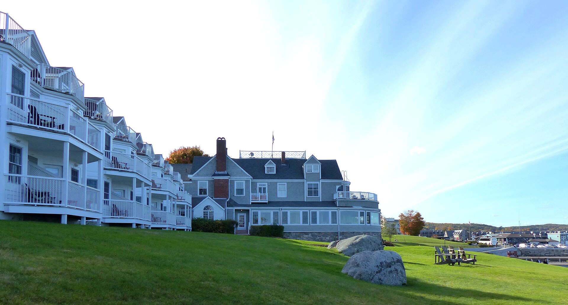 Oceanfront Bar Harbor Inn and Spa building along the shore in Bar Harbor, Maine