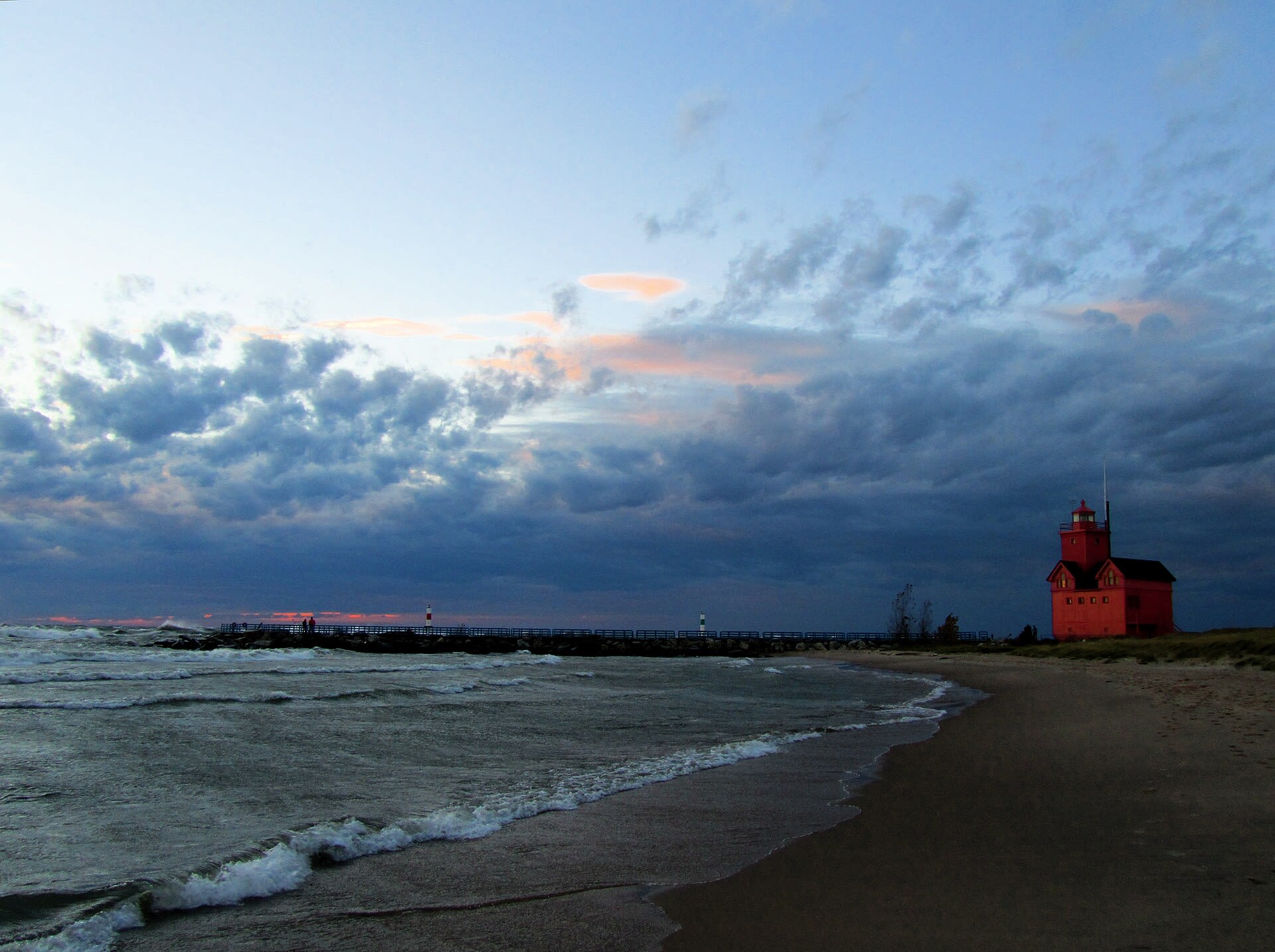 Big Red lighthouse at the Holland Harbor channel where Lake Michigan meets Lake Macatawa