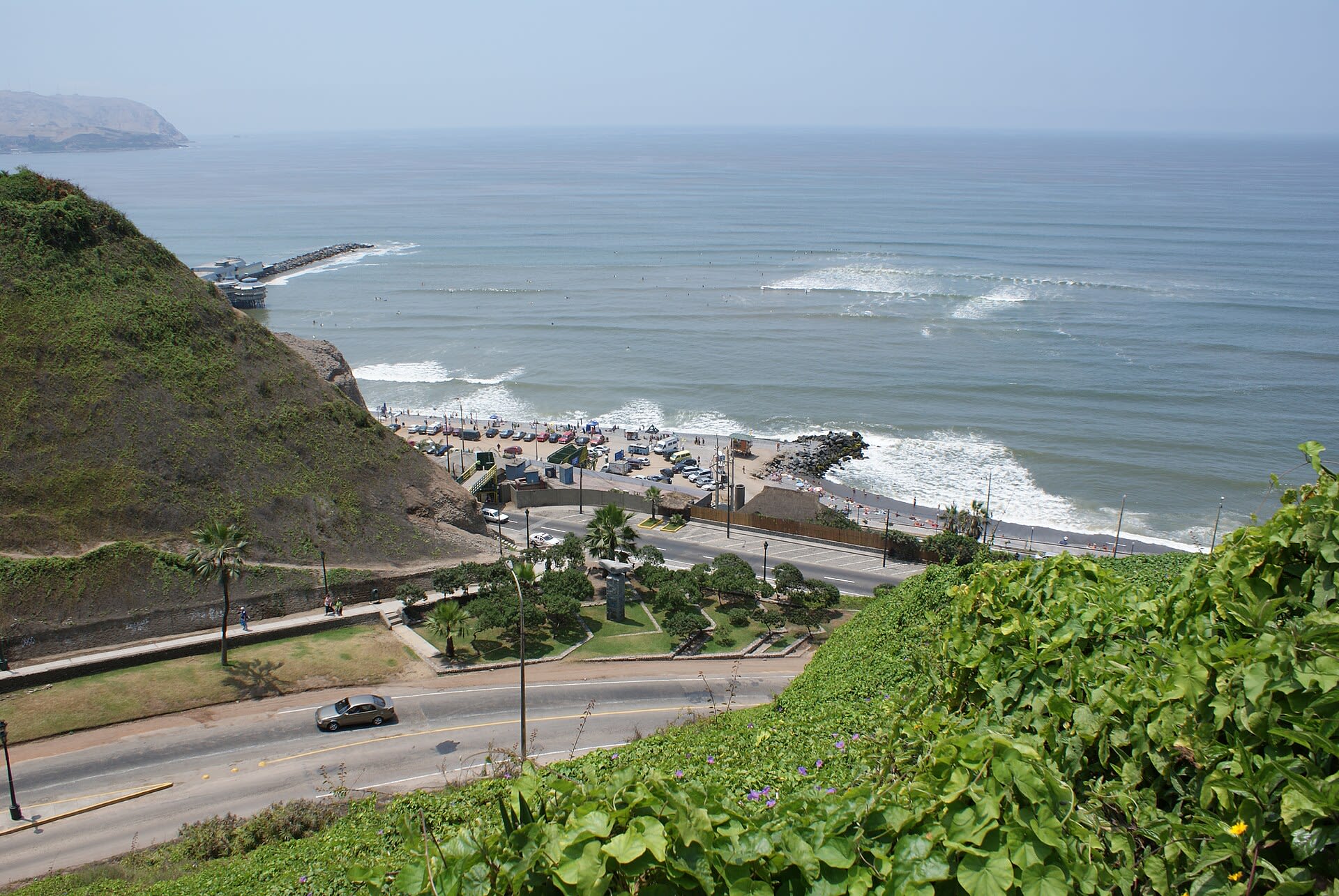 Coastal cliffs of Miraflores overlooking the Pacific in Lima, Peru