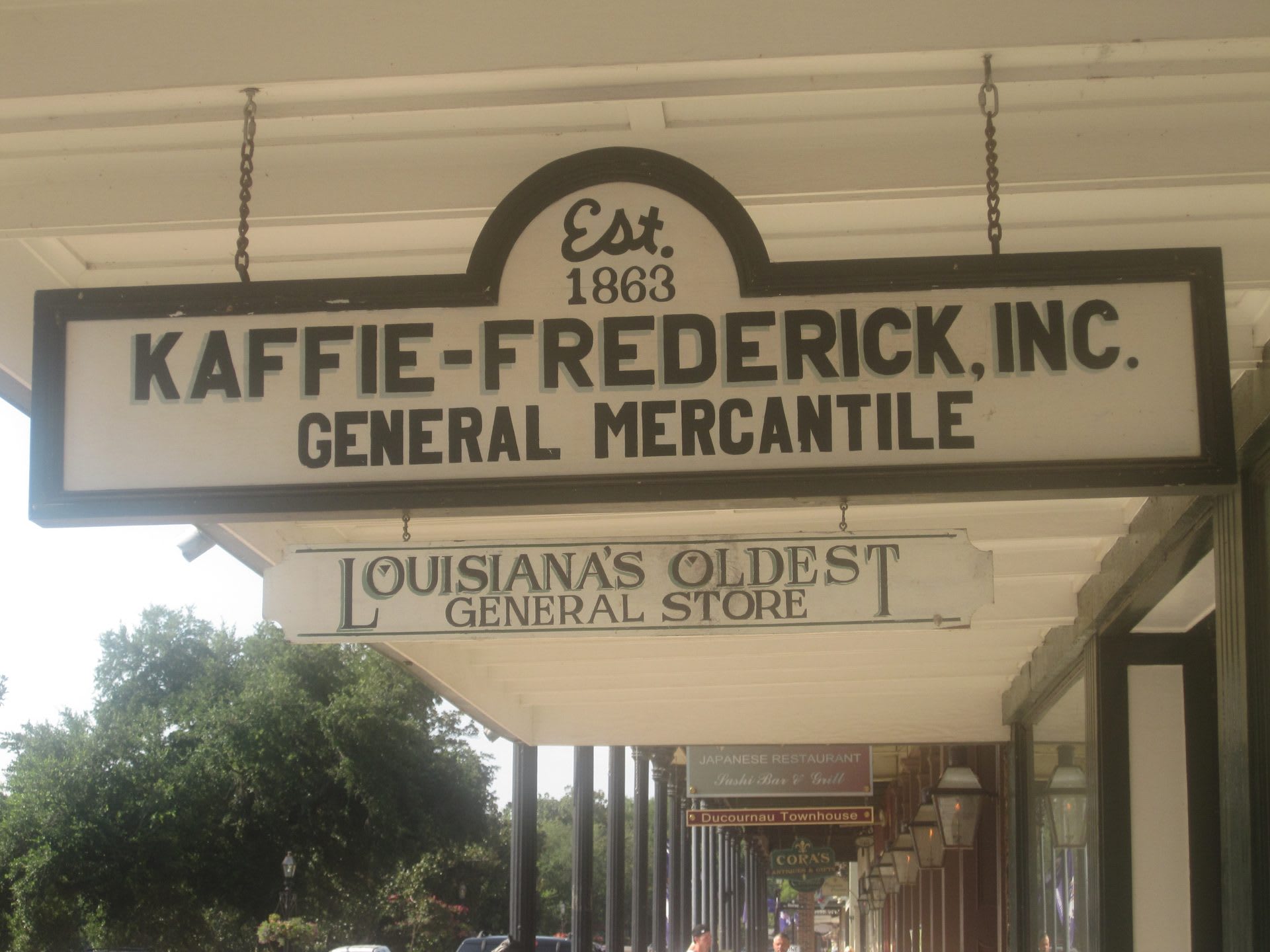 Sign for Kaffie-Frederick General Mercantile on Front Street, Louisiana's oldest continuously operating general store