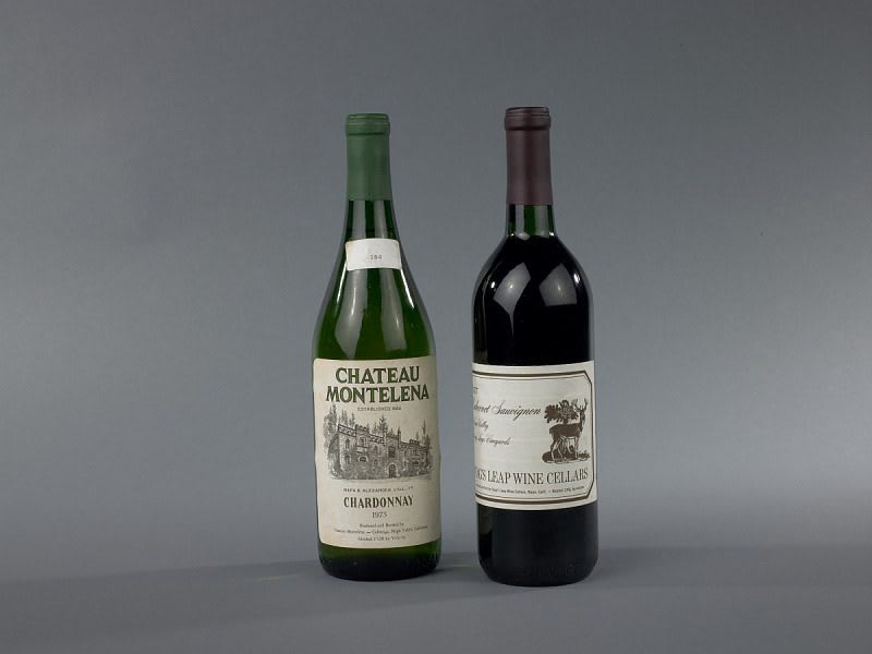 The 1973 Chateau Montelena Chardonnay and Stag's Leap Wine Cellars Cabernet Sauvignon bottles that won the 1976 Judgment of Paris, held by the Smithsonian's National Museum of American History