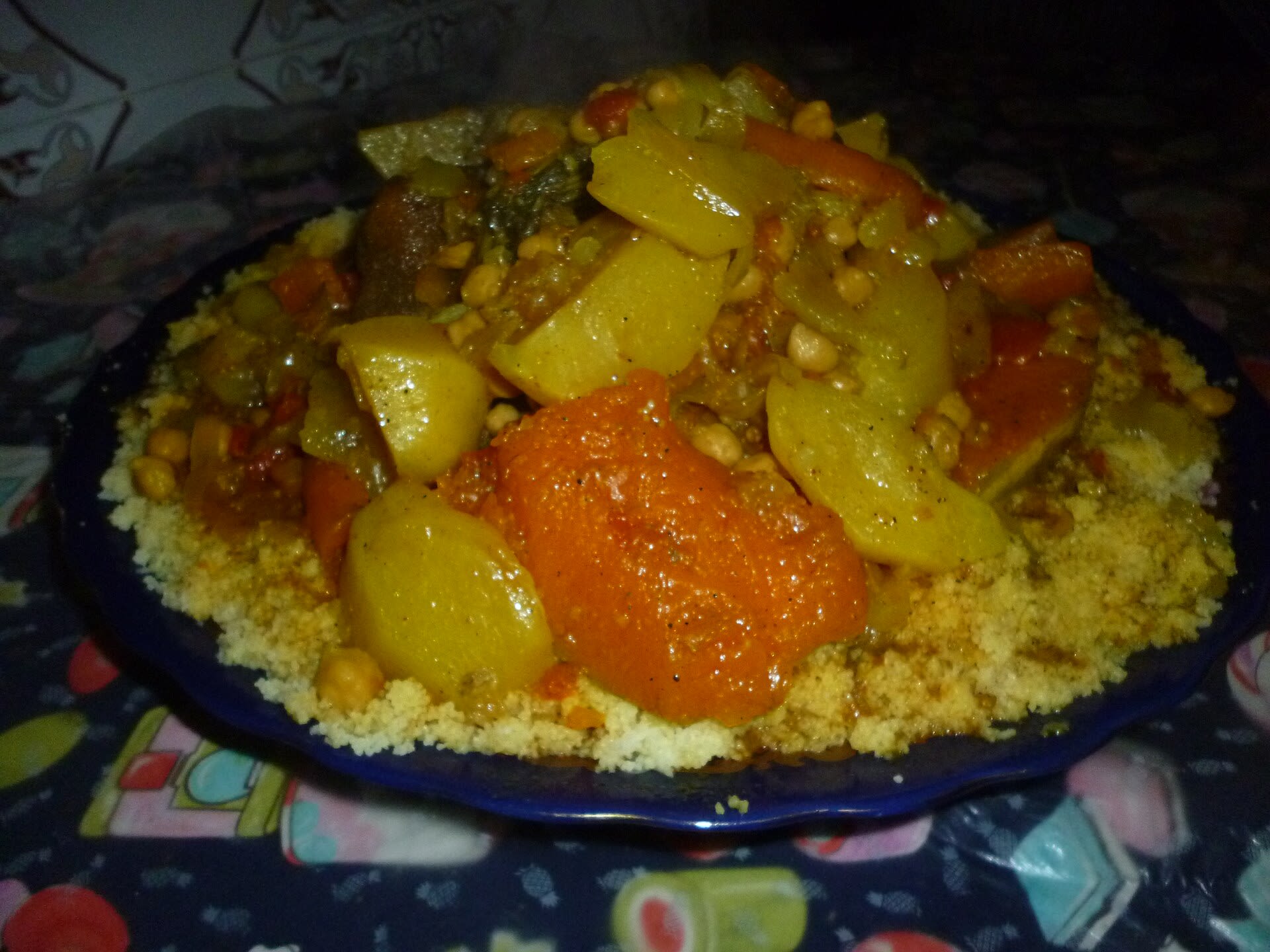 Traditional Moroccan couscous served with vegetables