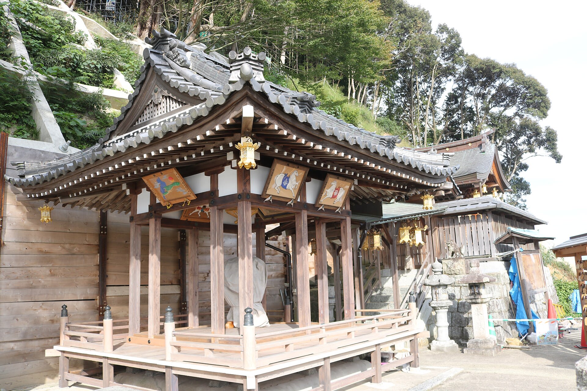 Okitsushima Shinto shrine building on Okishima island, Lake Biwa