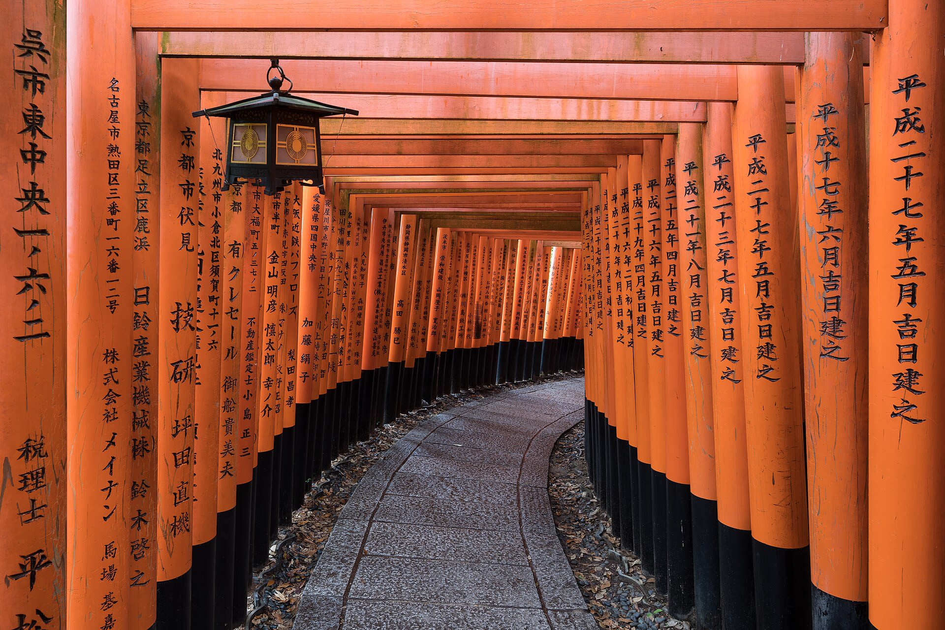 A tunnel of vermilion torii gates at Fushimi Inari Taisha