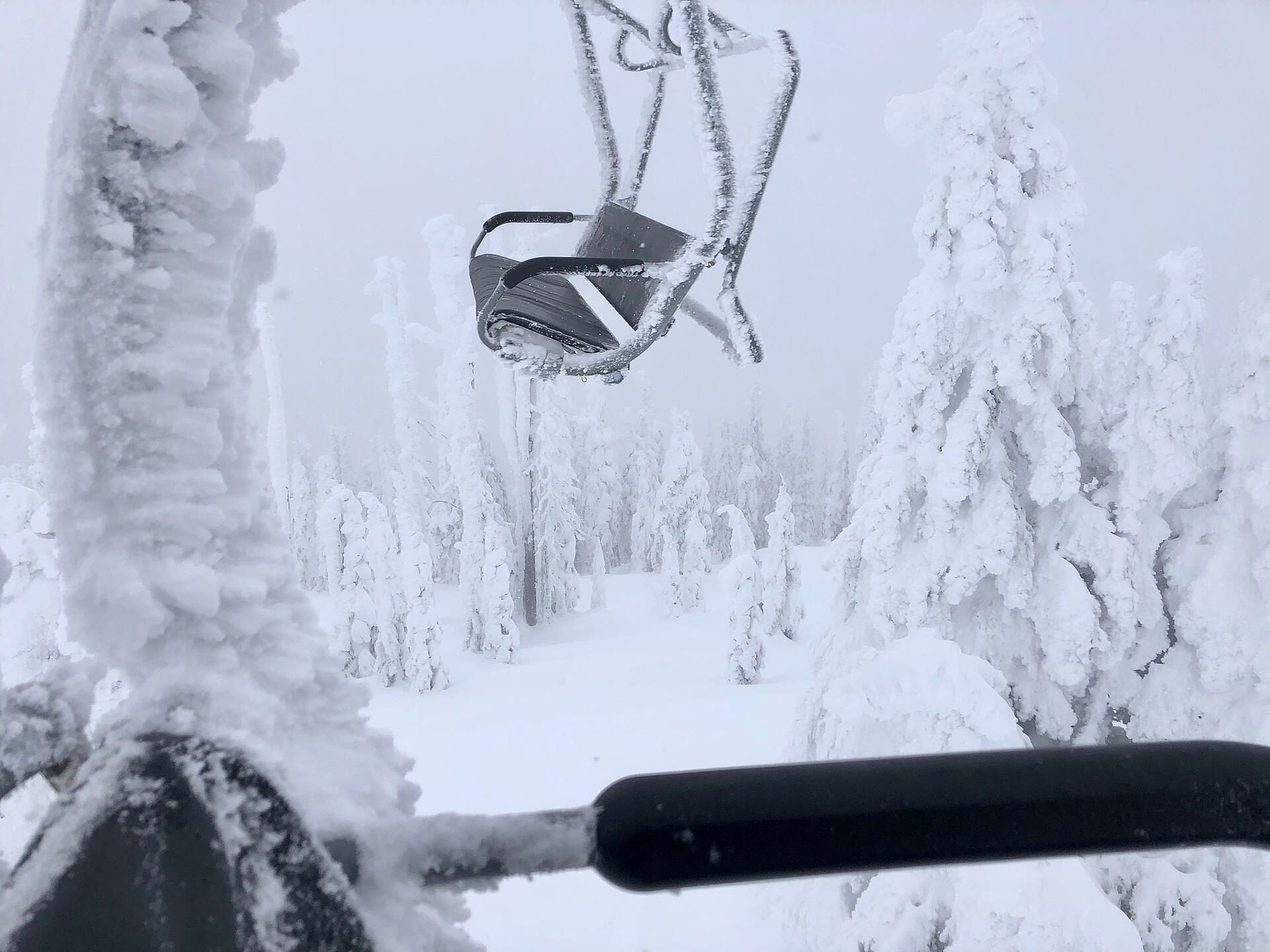 Chairlift near the summit of Big Mountain at Whitefish Mountain Resort