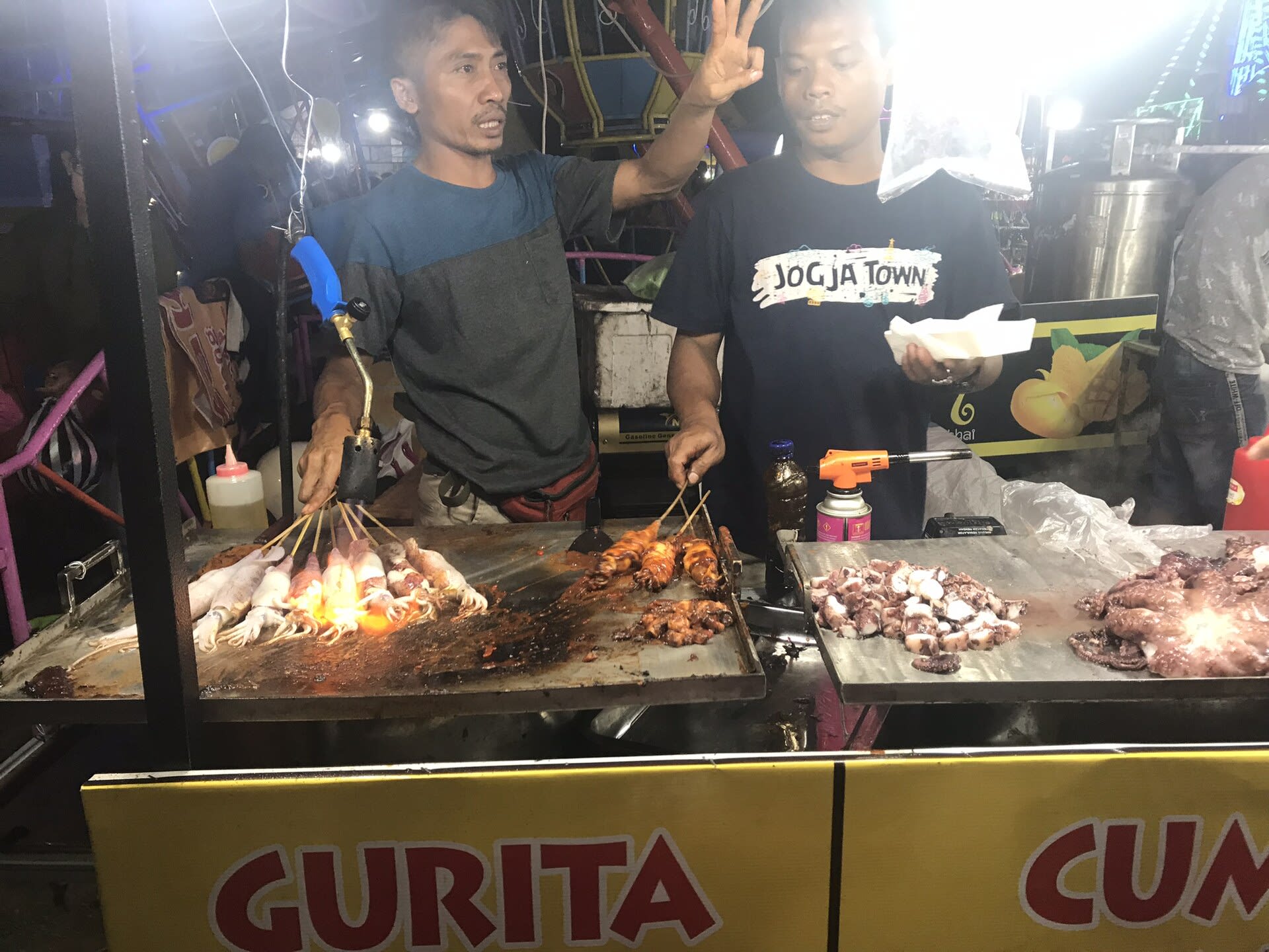 Street food stalls at the Ubud night market in Bali