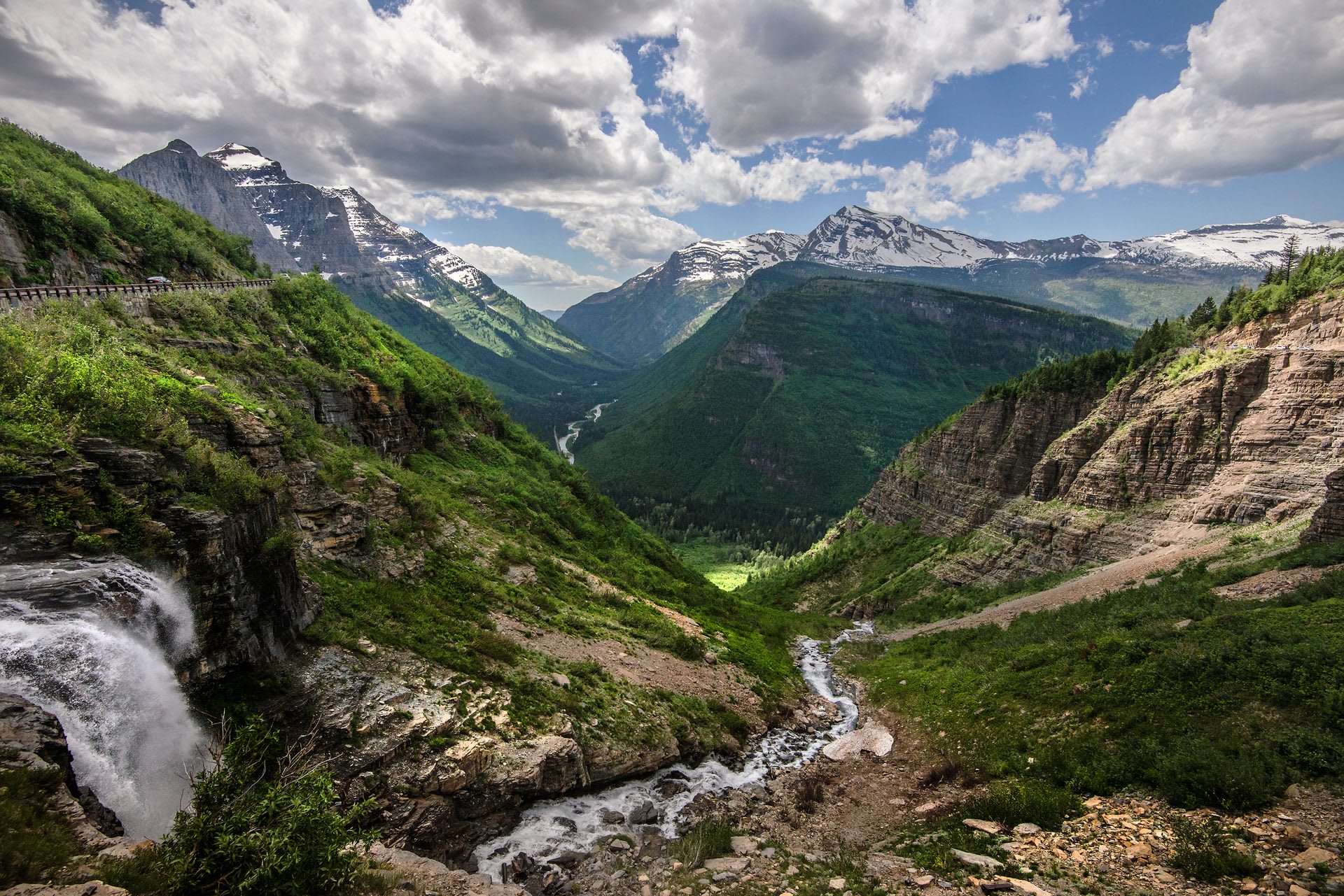 Going-to-the-Sun Road winding through Glacier National Park