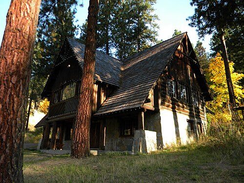 The historic 1936 lodge building at Leavenworth Ski Hill, listed on the National Register of Historic Places