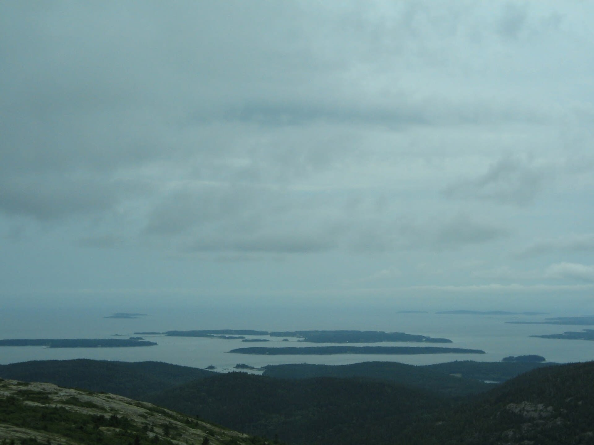 Cadillac Mountain seen across the Cranberry Isles in Acadia National Park