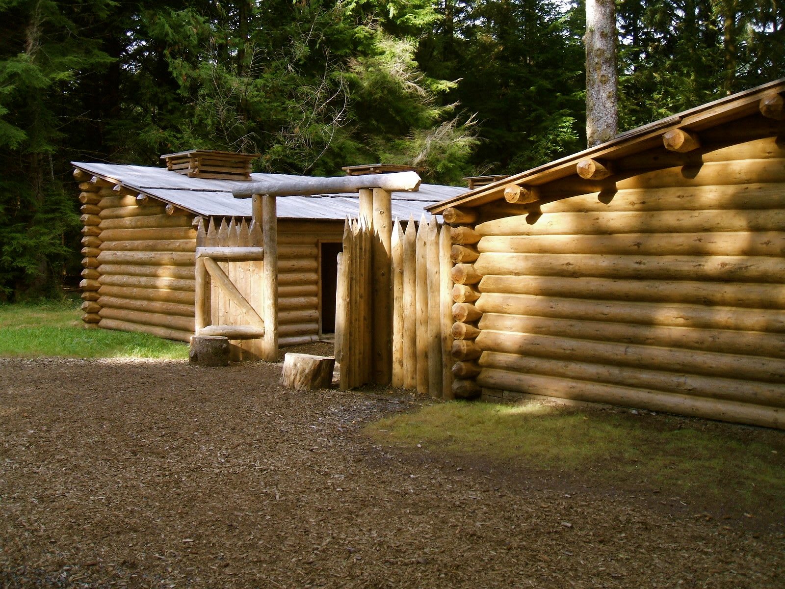 Log palisade and cabins of the reconstructed Fort Clatsop at Lewis and Clark National Historical Park