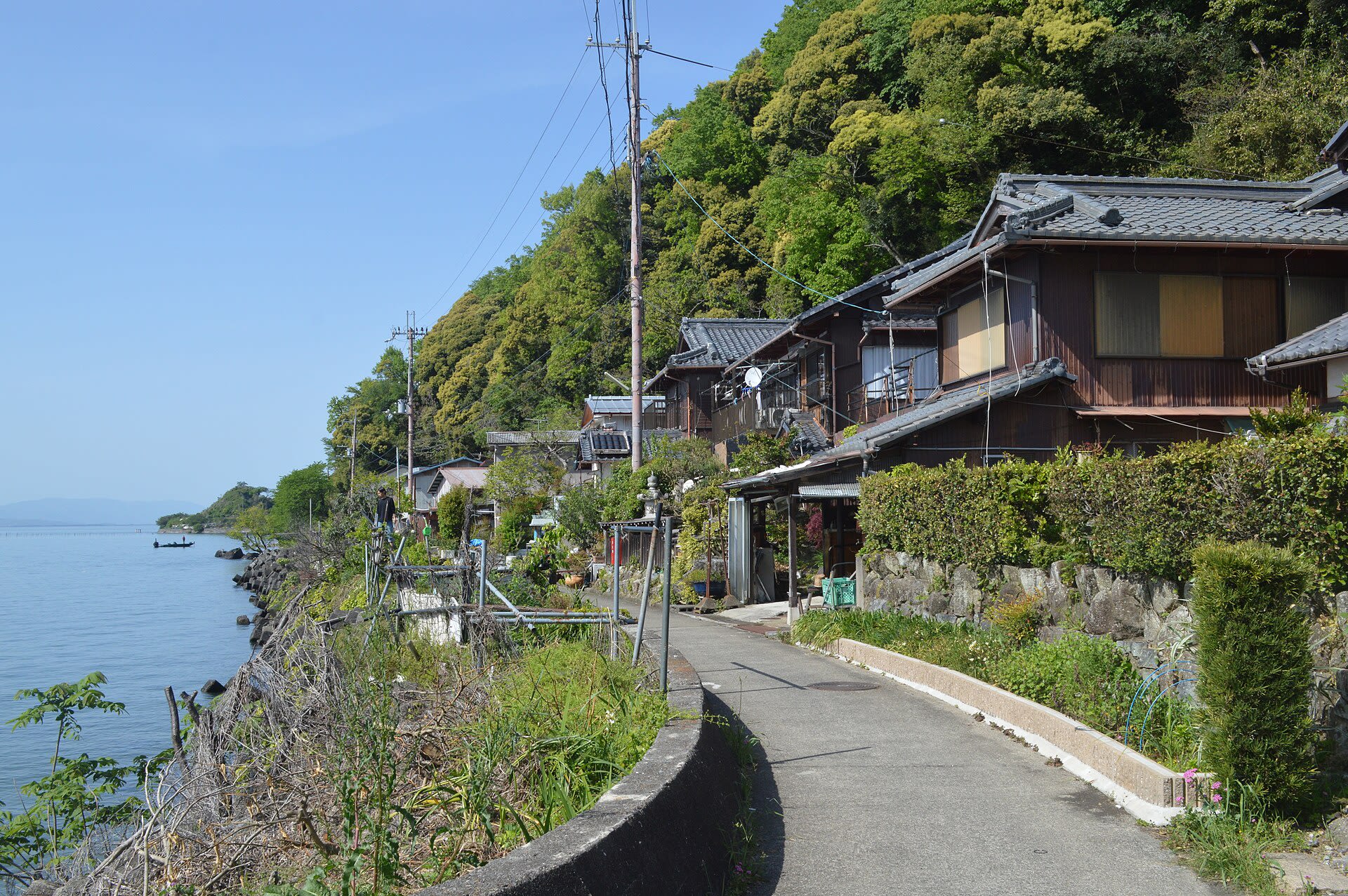 Roofscape of the fishing village of Okishima on Lake Biwa